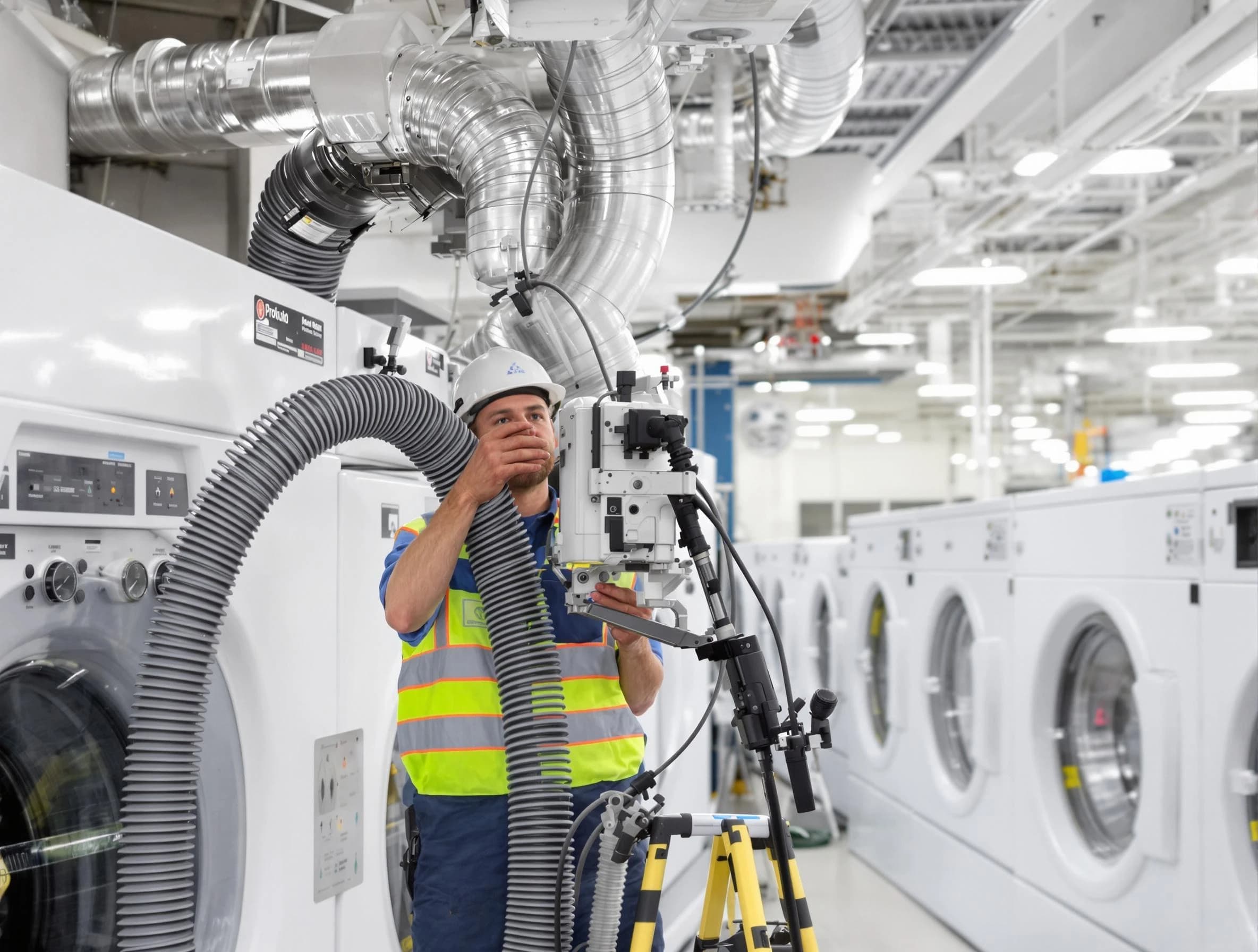 Newcastle Dryer Vent Cleaning team performing commercial-grade dryer vent cleaning at a business facility in Newcastle