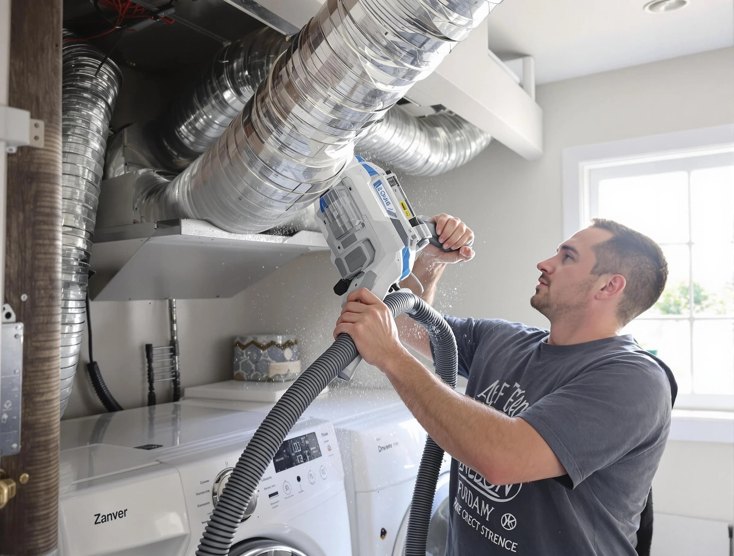 Newcastle Dryer Vent Cleaning specialist cleaning deep within a dryer vent duct system in Newcastle