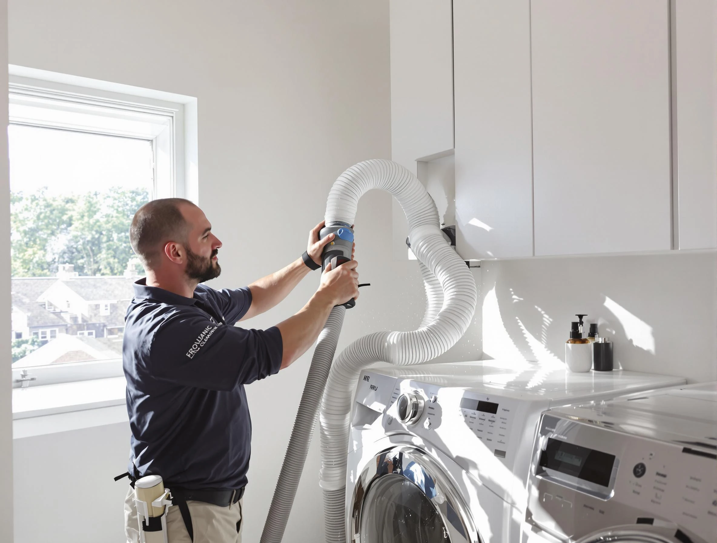 Certified Newcastle Dryer Vent Cleaning technician performing dryer vent cleaning in Newcastle