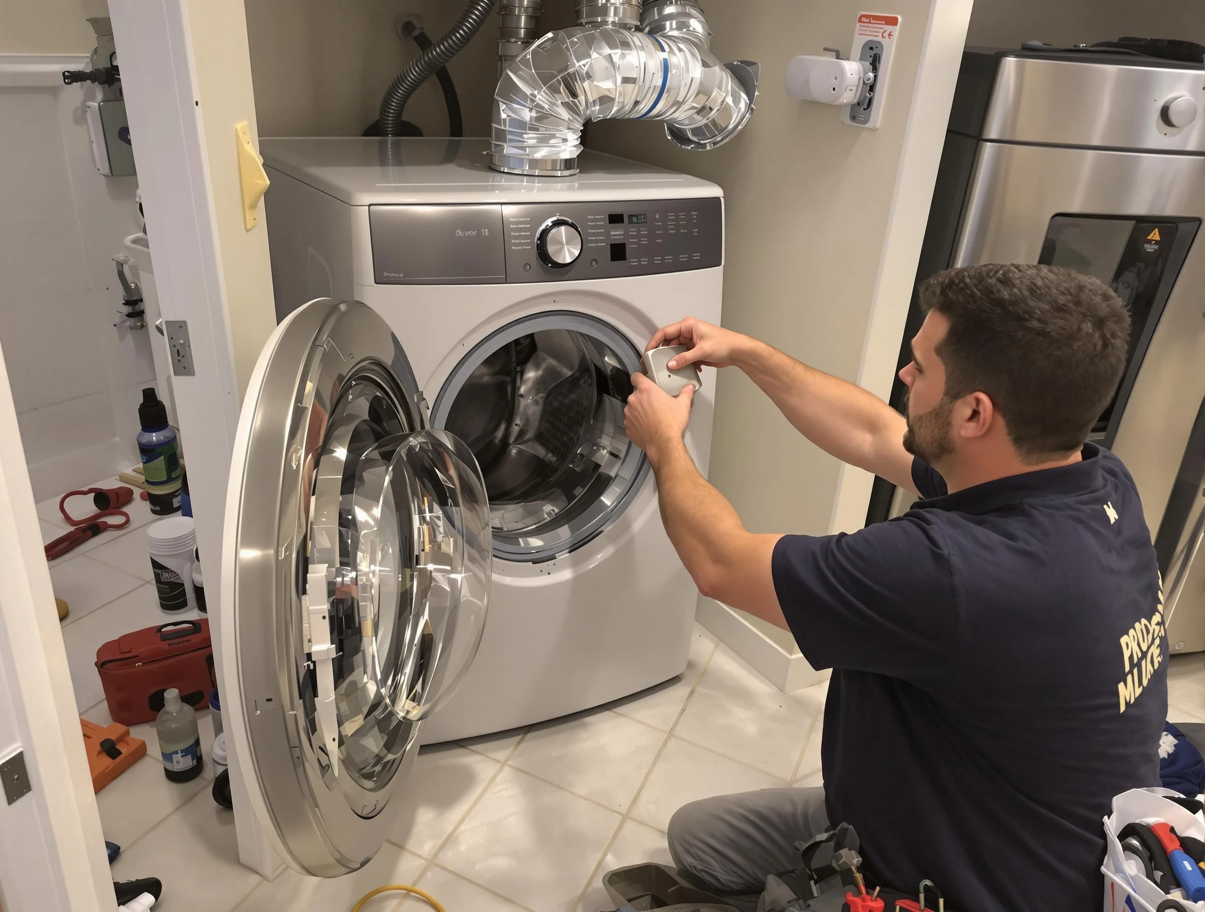 Newcastle Dryer Vent Cleaning technician performing precise dryer vent hose installation in Newcastle